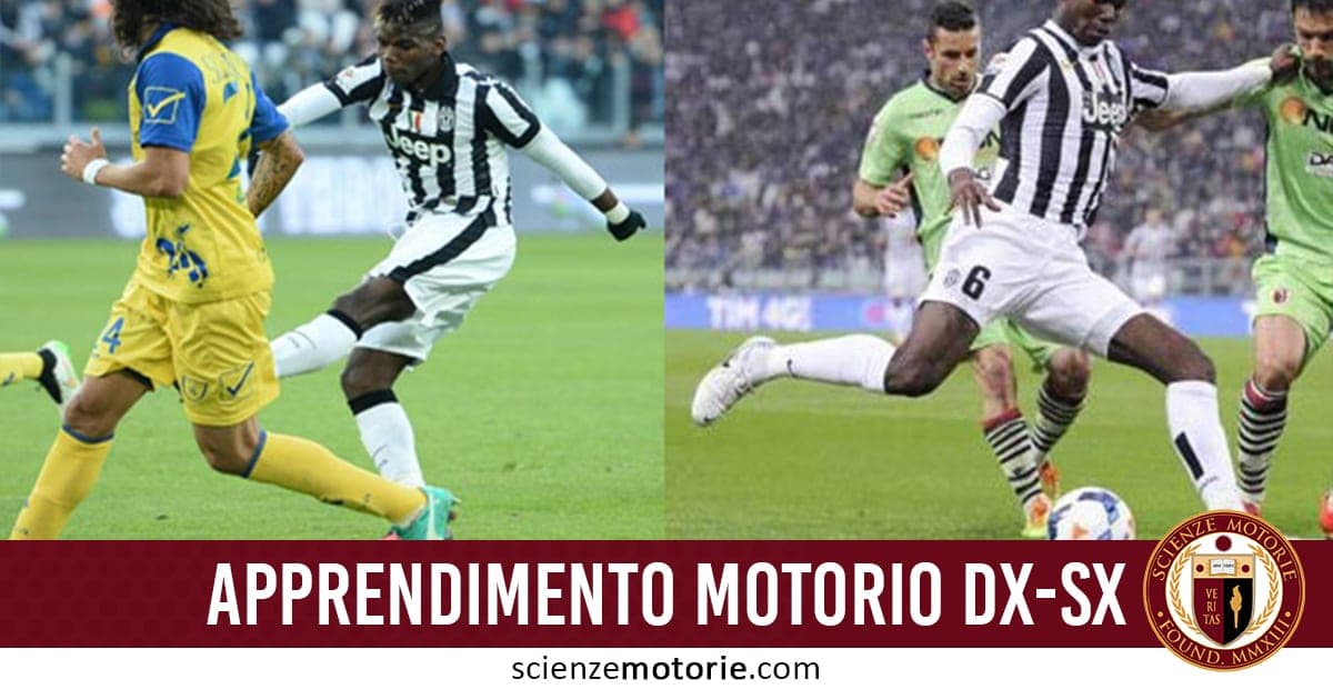 Due calciatori con maglie a strisce bianche e nere calciando un pallone con piede destro e sinistro, affiancati da avversari con maglie verdi e giallo-blu durante una partita di calcio.