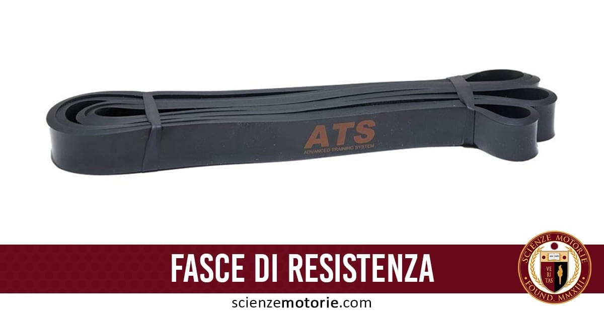 Fascia di resistenza nera arrotolata, con scritta "FASCE DI RESISTENZA" e logo "Scienze Motorie" sotto.