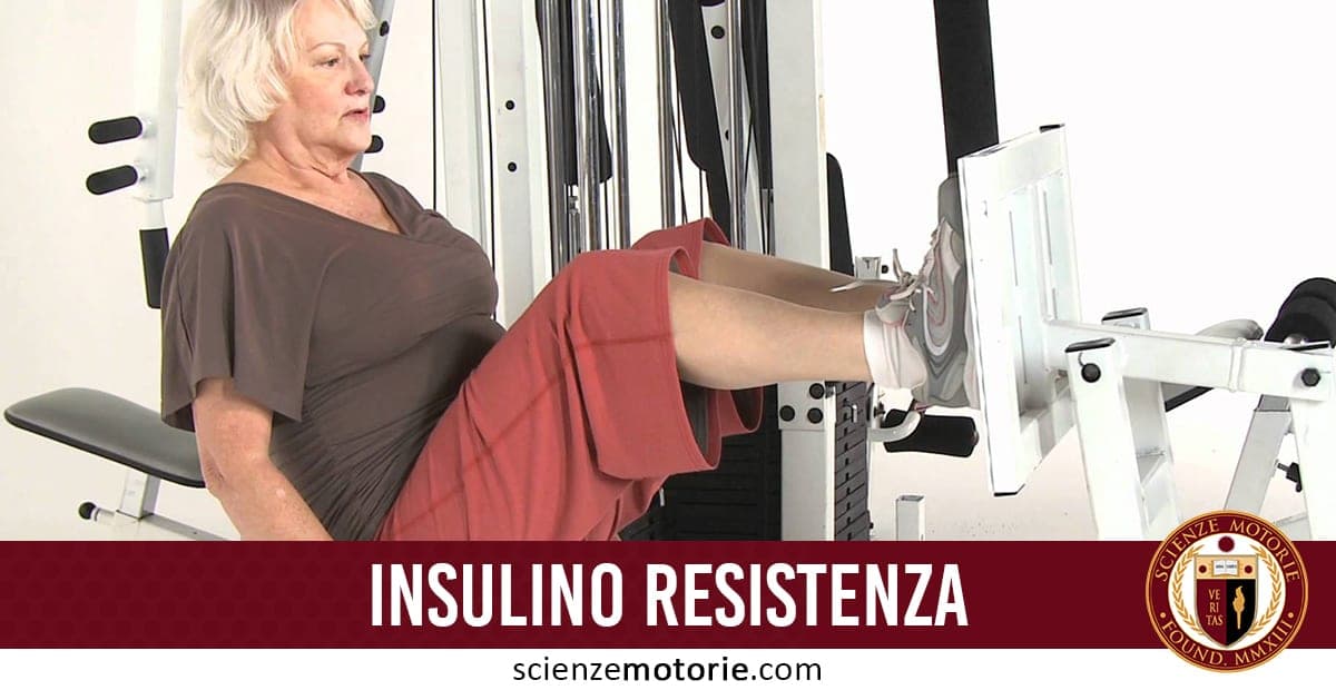 Donna che si allena su una macchina da palestra, con il testo "INSULINO RESISTENZA" e il logo di Scienze Motorie visibili in basso.