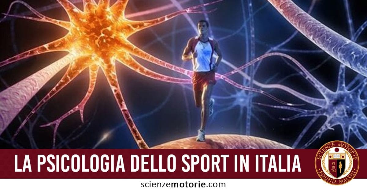 Figura di un uomo che corre circondata da neuroni, con testo "La Psicologia dello Sport in Italia".